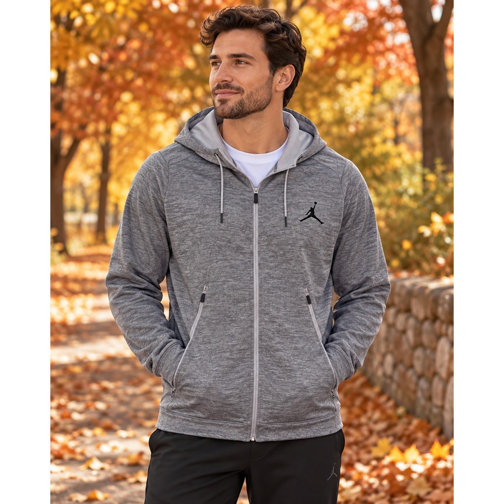 Jordan Therma-FIT Mens XL Grey Heather Full Zip Hoodie Jumpman Jacket